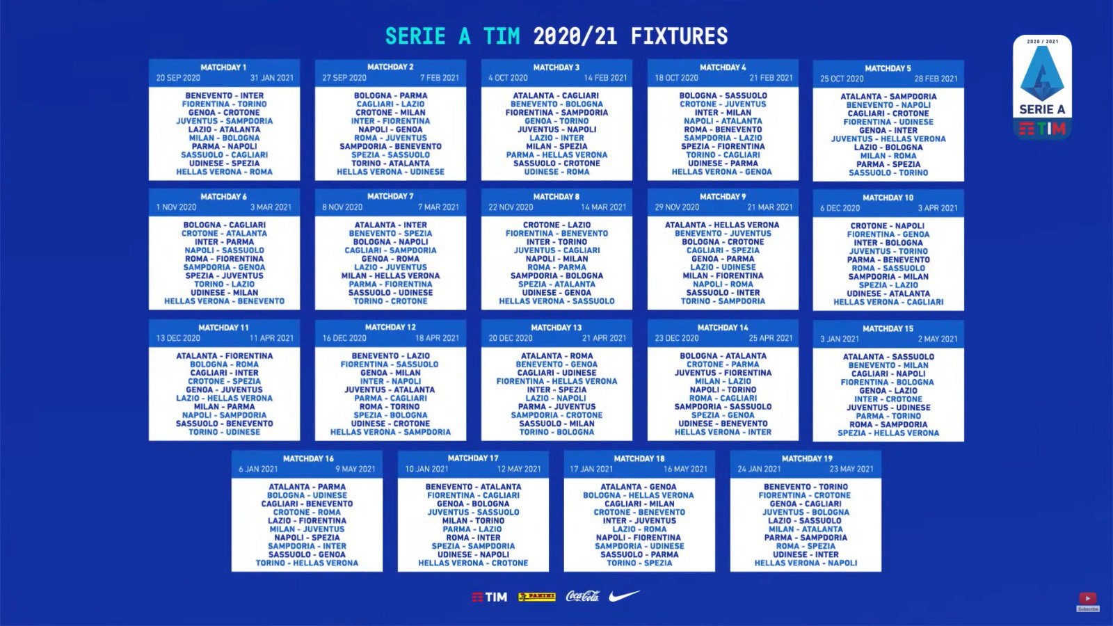 Calendario serie A: tutte le giornate del campionato 2020/2021 - Radio Radio